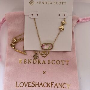 🎀Kendra Scott Love Shack Fancy Elisa pink blooming heirloom gold bow necklace🎀